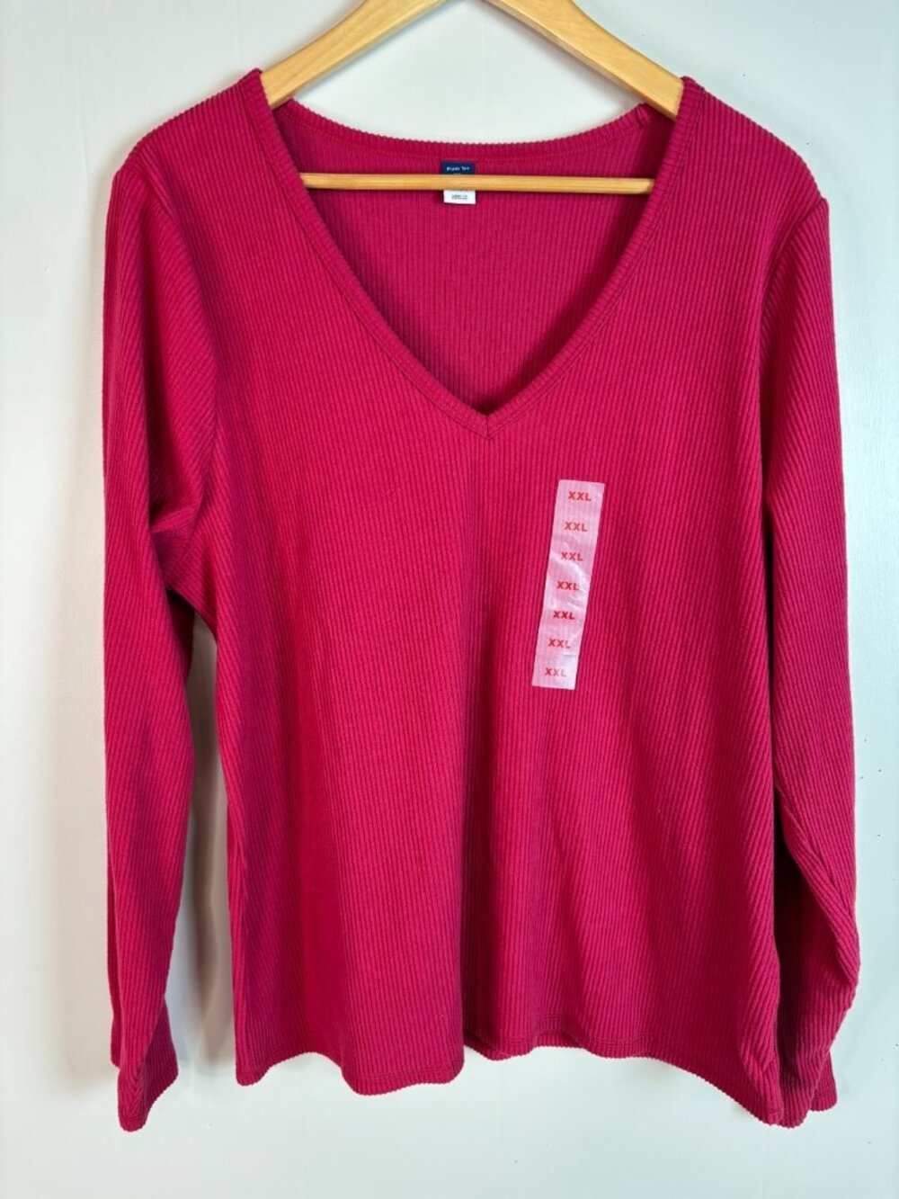 Old Navy Top XXL Pink Ribbed Plush Tee Long Sleeves Cotton Casual T-Shirt Women